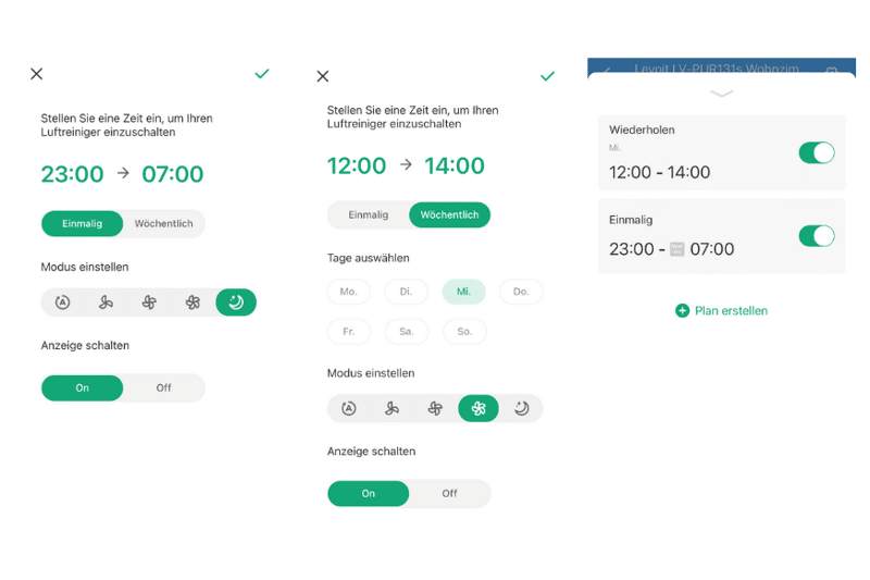 Timerplanung des LV-PUR131s Luftreinigers wird in der VeSync App eingestellt